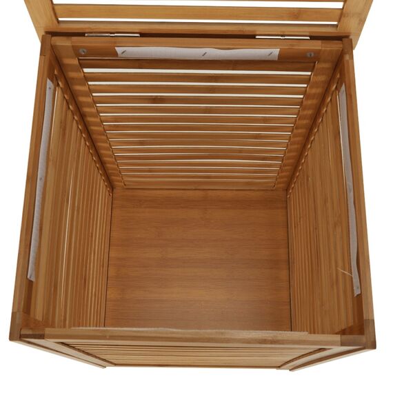 ​Cos pentru rufe DacEnergy©, realizat din bambus lacuit si material textil, cu spatiu de depozitare, design modern, 40x40x58 cm, bej, Culoare: Bej-poza 3-Dacenergy.ro