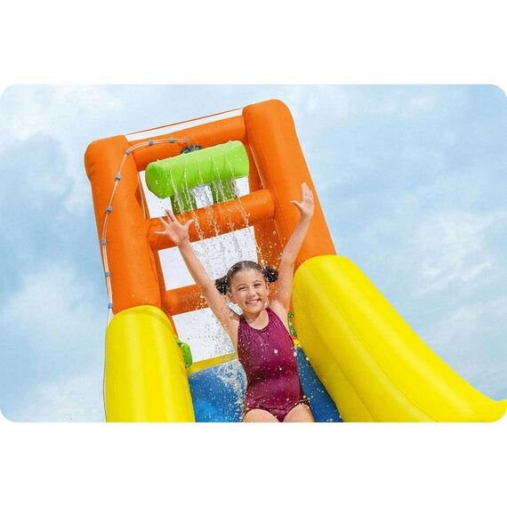 ​Centru de joaca gonflabil Bestway, confectionat din poliester acoperit cu PVC, perete de catarat, tobogan cu apa, piscina, tun cu apa, sarcina maxima 270 kg, 435 x 286 x 267 cm-poza 5-Dacenergy.ro