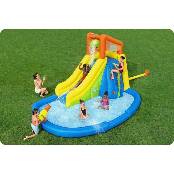 ​Centru de joaca gonflabil Bestway, confectionat din poliester acoperit cu PVC, perete de catarat, tobogan cu apa, piscina, tun cu apa, sarcina maxima 270 kg, 435 x 286 x 267 cm-poza 7-Dacenergy.ro