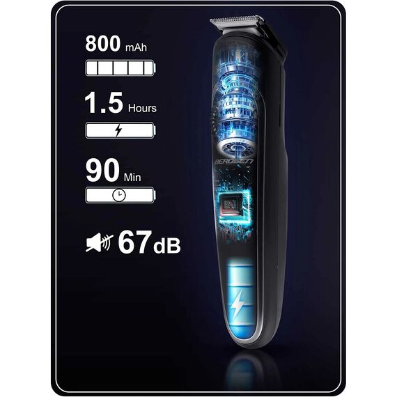 ​Aparat de tuns, cu lama de otel, functia Travel Lock, 10 viteze de rotatie, 6 capete functionale si 7 accesorii pieptene, Li-Ion 3.7V 800mAh, afisaj LCD, timp de functionare 1,5 ore, 5 W, negru-poza 8-Dacenergy.ro