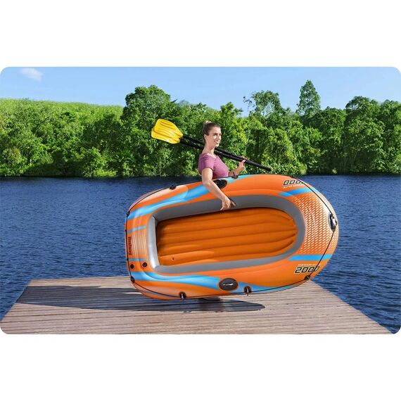 ​Barca gonflabila Bestway, un adult si un copil, 2 vasle din plastic, sarcina maxima 120 kg, pompa cu piston inclusa, 196 x 106 cm, portocaliu, Capacitate persoane	: 2-poza 8-Dacenergy.ro