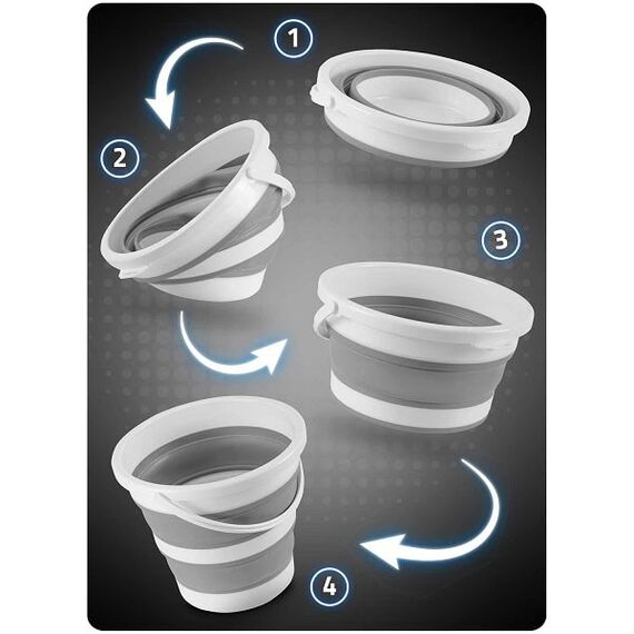 ​Galeata pliabila DacEnergy©, realizata din plastic si silicon gros, cu maner, capac cu sita, capacitate maxima de 10 litri, 32.5 x 20.5 cm, alb si gri-poza 8-Dacenergy.ro