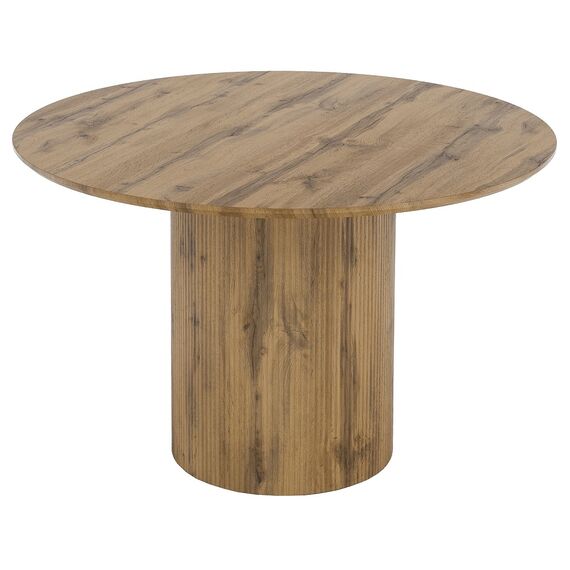 ​Masa de sufragerie DacEnergy©, fabricata din MDF furniruit, rotunda, moderna, piesa originala, 120 x 75 cm, stejar, Culoare: Stejar-Dacenergy.ro