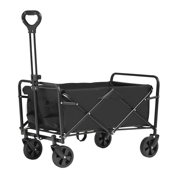 ​Carucior de transport DacEnergy©, fabricat din otel masiv si tesatura Oxford, pliabil, maner reglabil pe inaltime, 2 roti fixe si 2 pivotante, 48 x 76 x 67/87 cm, negru-Dacenergy.ro
