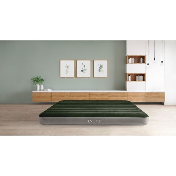​Saltea gonflabila Intex, pentru camping, 2 persoane, design compact, interior / exterior, 137 x 191 x 25 cm, verde-poza 2-Dacenergy.ro
