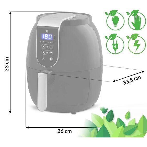 Friteuza cu aer, cos din otel inoxidabil acoperit cu teflon, panou de control al temperaturii, cu display, putere 1300 W, capacitate cos 2,6 kg, negru si argintiu-poza 2-Dacenergy.ro