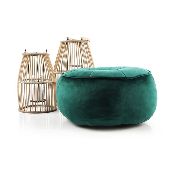 Taburet DacEnergy©, realizat din material textil, cu cusaturi decorative, forma rotunda, 45x45x26 cm, smarald-poza 2-Dacenergy.ro