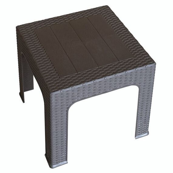 ​Masa auxiliara de gradina DacEnergy©, fabricata din plastic, pentru depozitarea lucrurilor mici, 42 x 42 x 42 cm, maro-poza 2-Dacenergy.ro
