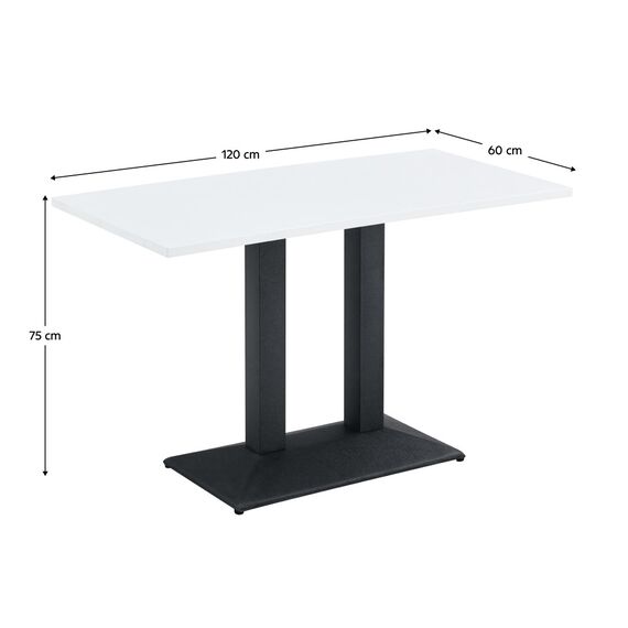 ​Masa de sufragerie bistro DacEnergy©, baza metalica in finisaj negru, blatul din DTD laminat, 120 x 60 x 75 cm, alb, Culoare: Alb, Negru-poza 2-Dacenergy.ro