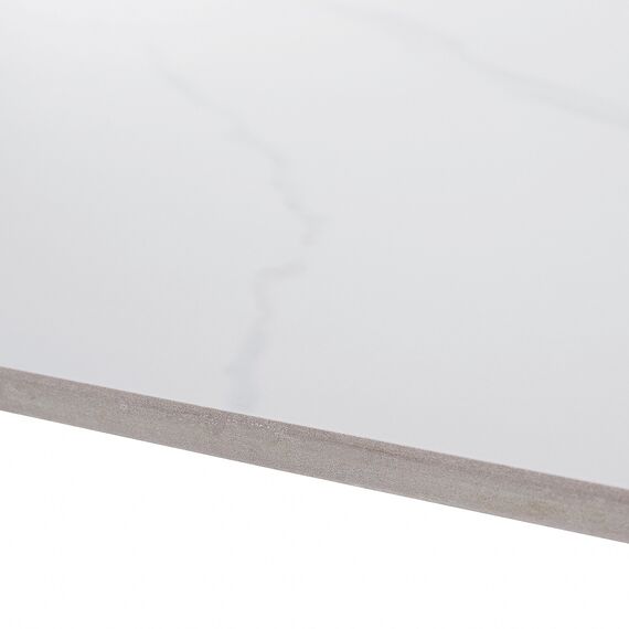 ​Masa de sufragerie DacEnergy©, blat solid, atemporal din piatra cu decor de marmura alba, picioarele din otel, pentru 4-6 persoane, 121 x 71 x 73 cm, neagra, Culoare: Alb, Negru-poza 2-Dacenergy.ro