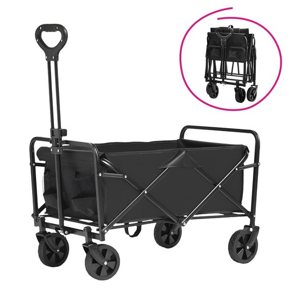 ​Carucior de transport DacEnergy©, fabricat din otel masiv si tesatura Oxford, pliabil, maner reglabil pe inaltime, 2 roti fixe si 2 pivotante, 48 x 76 x 67/87 cm, negru-poza 2-Dacenergy.ro