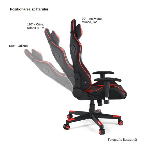 Scaun gaming DacEnergy©, tapitat cu imitatie piele, cu iluminare LED RGB, inaltimea si spatarul reglabil, cu perne in zona lombara si a capului, tetiera detasabila, 64x 60x 127-137 cm, negru-poza 3-Dacenergy.ro