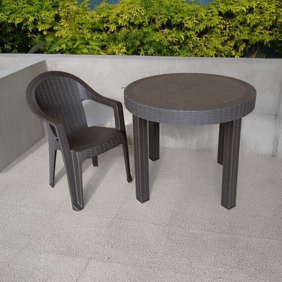 ​Masa de gradina DacEnergy©, fabricata din plastic, cu orificiu pentru umbrela, pentru 2-4 persoane, 90 x 73 cm, maro-poza 3-Dacenergy.ro