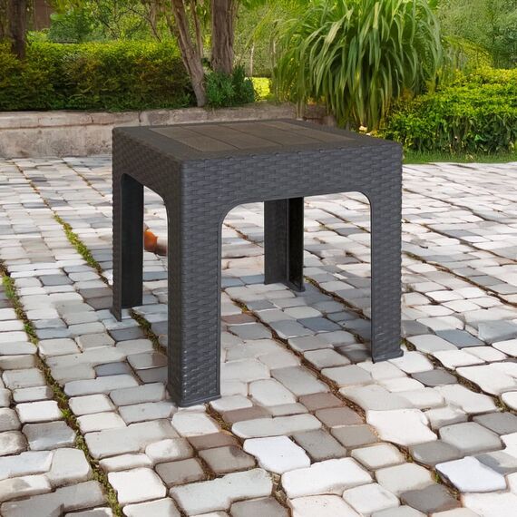 ​Masa auxiliara de gradina DacEnergy©, fabricata din plastic, pentru depozitarea lucrurilor mici, 42 x 42 x 42 cm, maro-poza 3-Dacenergy.ro