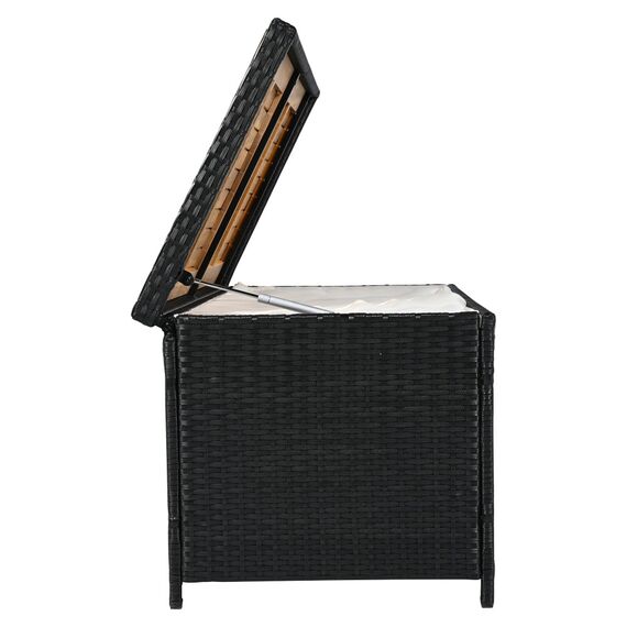 ​Lada de depozitare pentru gradina DacEnergy©, fabricata din lemn de salcam, ratan tehnic si otel, serveste ca banca, utilizare versatila, 120 x 50 x 50 cm, negru si natural-poza 3-Dacenergy.ro