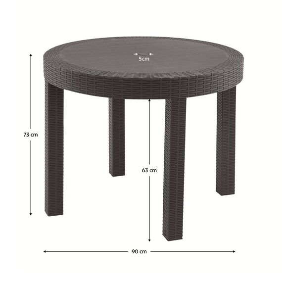 ​Masa de gradina DacEnergy©, fabricata din plastic, cu orificiu pentru umbrela, pentru 2-4 persoane, 90 x 73 cm, maro-poza 4-Dacenergy.ro