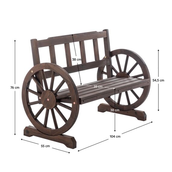 ​Banca de gradina DacEnergy©, fabricat din lemn de pin, stil rustic, cotiere sub forma de roata, sarcina maxima 170 kg, 104 x 55 x 76 cm, maro-poza 4-Dacenergy.ro