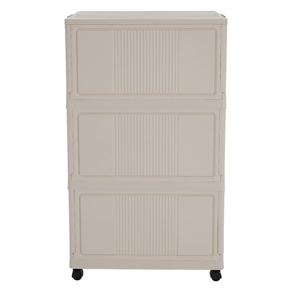 ​Dulap pliabil DacEnergy©, plastic, 3 zone de depozitare separate, cu usi transparente cu nervuri, manere, patru roti pivotante, 60,5 x 38 x 103,5 cm, alb si maro-poza 4-Dacenergy.ro