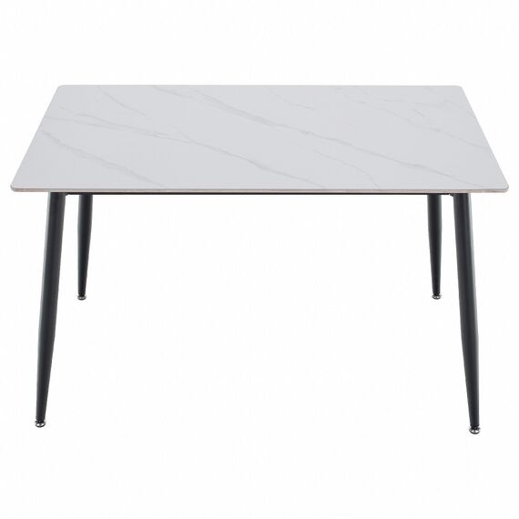 ​Masa de sufragerie DacEnergy©, blat solid, atemporal din piatra cu decor de marmura alba, picioarele din otel, pentru 4-6 persoane, 121 x 71 x 73 cm, neagra, Culoare: Alb, Negru-poza 4-Dacenergy.ro