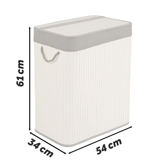 ​Cos de rufe DacEnergy©, din bambus si bumbac natural, constructie respirabila, manere functionale, cu capac, 2 compartimente, 100 l, 61 x 54 x 34 cm, bej-poza 5-Dacenergy.ro