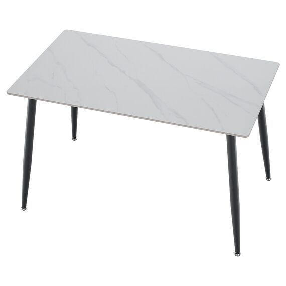 ​Masa de sufragerie DacEnergy©, blat solid, atemporal din piatra cu decor de marmura alba, picioarele din otel, pentru 4-6 persoane, 121 x 71 x 73 cm, neagra, Culoare: Alb, Negru-poza 5-Dacenergy.ro