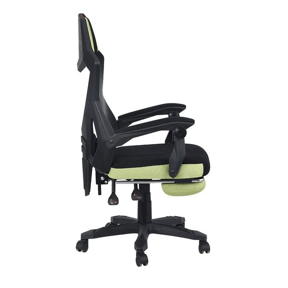 Scaun gaming DacEnergy©, cotiere captusite, roti cauciucate, suport extensibil pentru picioare, inaltime si spatar reglabil, 60x 65x 108-118 cm, negru si verde-poza 5-Dacenergy.ro