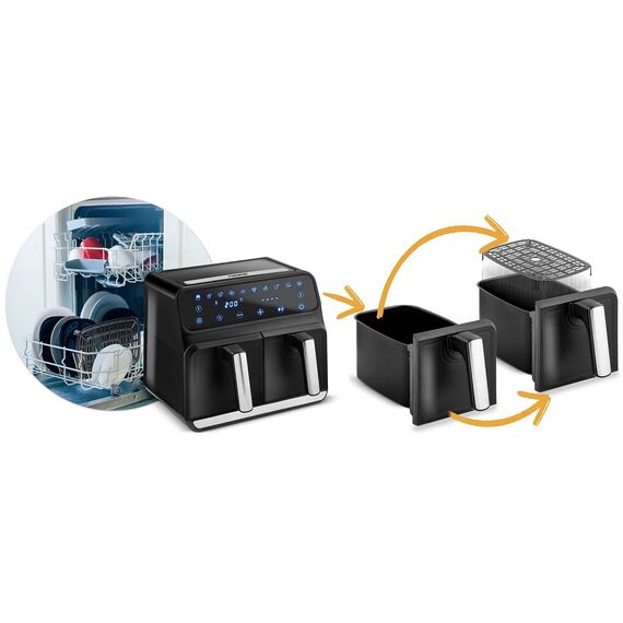 Friteuza cu aer, cos din otel inoxidabil acoperit cu teflon, panou de control al temperaturii, putere 1700 W, doua cosuri, negru si argintiu-poza 6-Dacenergy.ro
