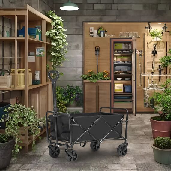 ​Carucior de transport DacEnergy©, fabricat din otel masiv si tesatura Oxford, pliabil, maner reglabil pe inaltime, 2 roti fixe si 2 pivotante, 48 x 76 x 67/87 cm, negru-poza 6-Dacenergy.ro