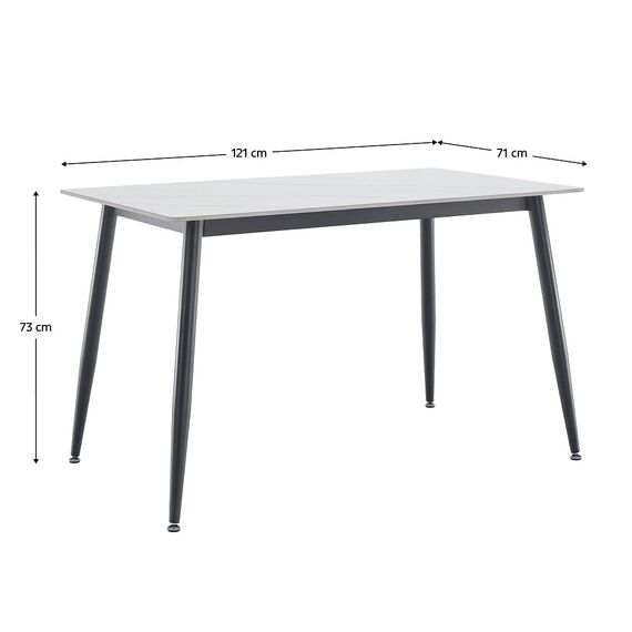 ​Masa de sufragerie DacEnergy©, blat solid, atemporal din piatra cu decor de marmura alba, picioarele din otel, pentru 4-6 persoane, 121 x 71 x 73 cm, neagra, Culoare: Alb, Negru-poza 7-Dacenergy.ro