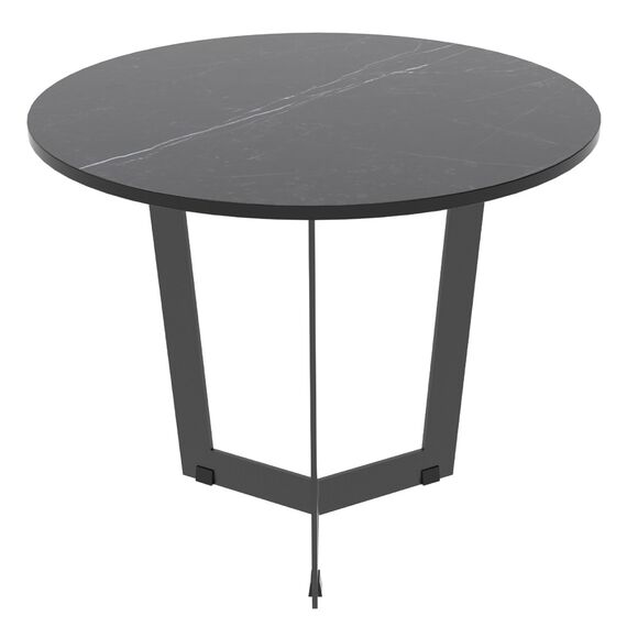 Masuta de cafea DacEnergy©, structura metalica, blatul din piatra sinterizata, design minimalist, rotunda, 50 x 50 x 43 cm, neagra-Dacenergy.ro