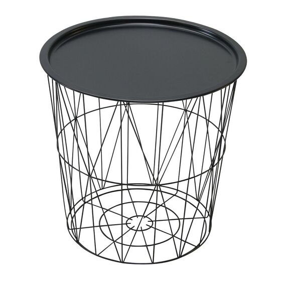 Masuta cafea DacEnergy©, material metal, forma de cos, spatiu pentru depozitare, forma rotunda, dimensiuni 45x45 cm, negru-Dacenergy.ro