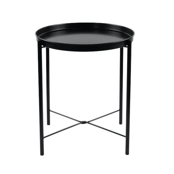Masuta de cafea DacEnergy©, din metal, forma rotunda, cu blat adanc, picioare de sustinere, pliabila, 43 x 53.5 cm, negru-Dacenergy.ro