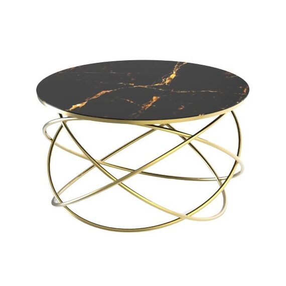 Masuta de cafea DacEnergy©, cadru metalic nichelat, sticla neagra cu aspect marmorat, design unic, atractiv, forma rotunda, fixa, 75 x 45 cm, Culoare: Nichel, Negru-Dacenergy.ro