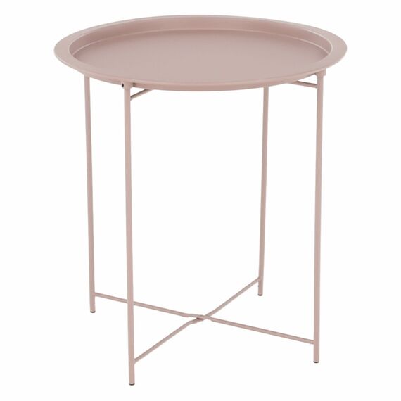 Masuta de cafea DacEnergy©, realizata din metal, design rustic, forma rotunda, 47 x 47 x 50.2, finisaj roz nude-Dacenergy.ro