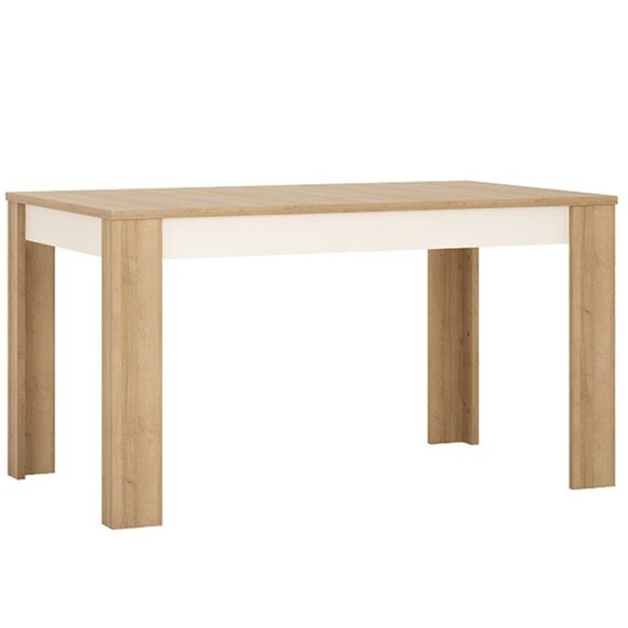 Masa de bucatarie DacEnergy©, dreptunghiulara, 6 locuri, finisaj stejar riviera si alb extra lucios, extensibila, 140-180x76,5x85 cm, Culoare: Stejar alb, Stejar-Dacenergy.ro