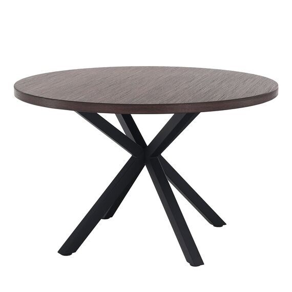 Masa bucatarie DacEnergy©, structura din MDF si metal, blatul realizat din MDF, stil industrial, fixa, stejar inchis si negru, diametru 120 cm, Culoare: Negru, Stejar inchis-Dacenergy.ro