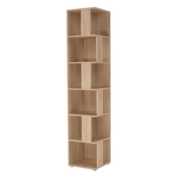 Etajera DacEnergy©, realizat din PAL laminat, 6 rafturi, de colt, multifunctional, 38x38x186,2 cm, stejar sonoma-Dacenergy.ro