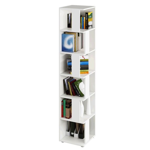 Etajera DacEnergy©, realizat din PAL laminat, 6 rafturi, de colt, multifunctional, 38x38x186,2 cm, alb-Dacenergy.ro