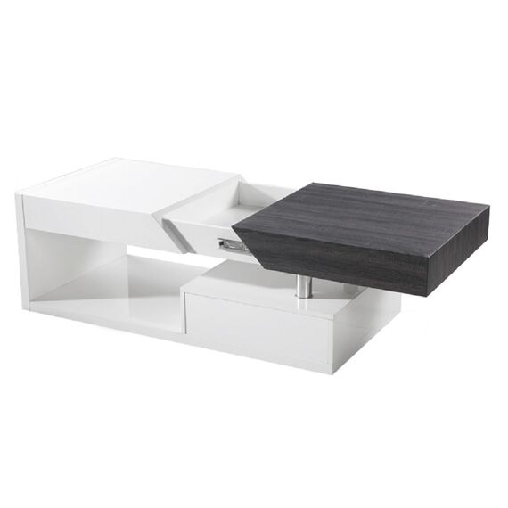 Masuta de cafea DacEnergy©, realizata din MDF, design modern, grosimea materialului de 12 mm, cu spatiu de depozitare, finisaj alb lucios si gri, Culoare: Alb extra lucios, Gri-Dacenergy.ro