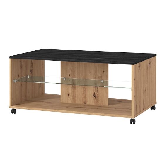 Masuta de living DacEnergy©, material PAL melaminat, polita din sticla transparenta, doua rafturi, dreptunghiulara, stejar artisan si carbune, 101 x 60 x 45 cm, 1C, Culoare: Gri inchis, Crem-poza 2-Dacenergy.ro