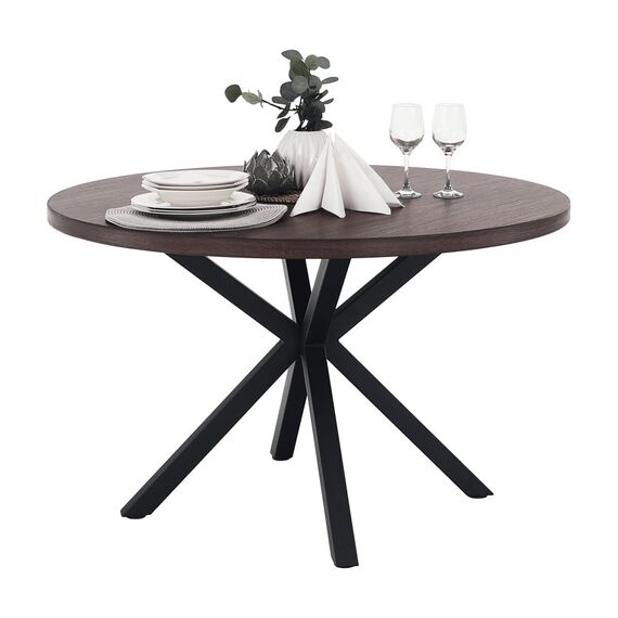 Masa bucatarie DacEnergy©, structura din MDF si metal, blatul realizat din MDF, stil industrial, fixa, stejar inchis si negru, diametru 120 cm, Culoare: Negru, Stejar inchis-poza 2-Dacenergy.ro