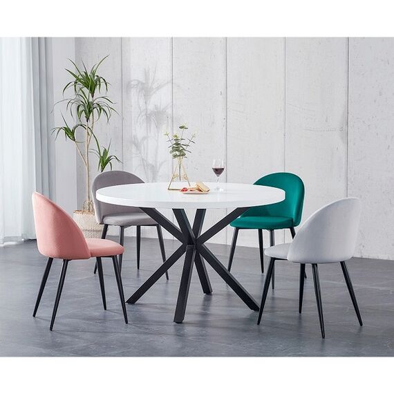 Masa bucatarie DacEnergy©, structura din MDF si metal, blatul realizat din MDF, stil industrial, fixa, alb mat si negru, diametru 120 cm, Culoare: Negru, Alb mat-poza 2-Dacenergy.ro