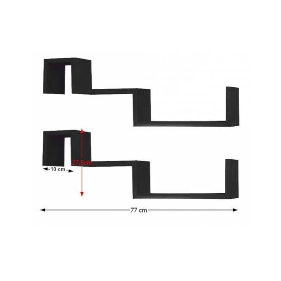 Set polite DacEnergy©, realizat din MDF folie, 2 bucati, de perete, design inedit, 77x10x27,5 cm, negru-poza 2-Dacenergy.ro