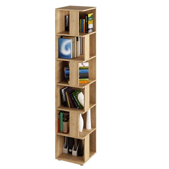 Etajera DacEnergy©, realizat din PAL laminat, 6 rafturi, de colt, multifunctional, 38x38x186,2 cm, stejar sonoma-poza 2-Dacenergy.ro