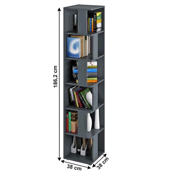 Etajera DacEnergy©, realizat din PAL laminat, 6 rafturi, de colt, multifunctional, 38x38x186,2 cm, grafit-poza 2-Dacenergy.ro
