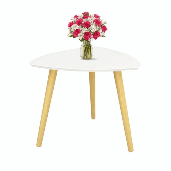 Masuta de cafea DacEnergy©, realizata din MDF si lemn, design modern, asimetrica, finisaj alb si natur, 48x48x40 cm-poza 2-Dacenergy.ro