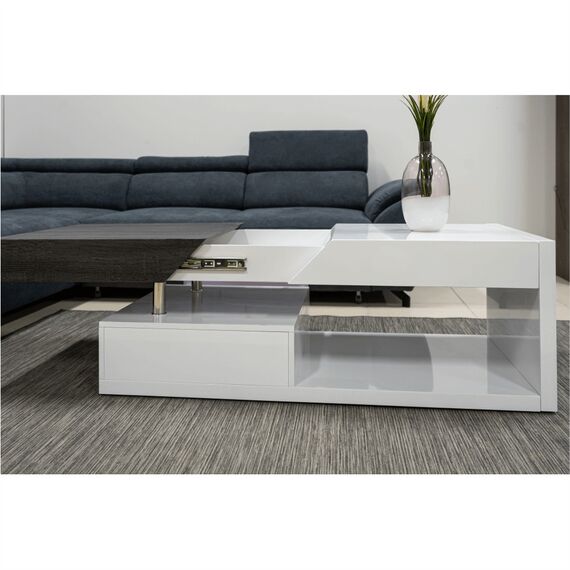 Masuta de cafea DacEnergy©, realizata din MDF, design modern, grosimea materialului de 12 mm, cu spatiu de depozitare, finisaj alb lucios si gri, Culoare: Alb extra lucios, Gri-poza 2-Dacenergy.ro