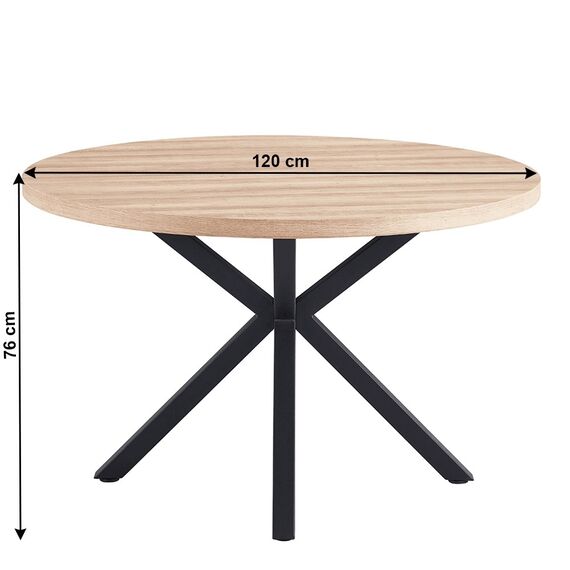 Masa bucatarie DacEnergy©, structura din MDF si metal, blatul realizat din MDF, stil industrial, fixa, stejar sonoma si negru, diametru 120 cm, Culoare: Negru, Stejar sonoma-poza 2-Dacenergy.ro