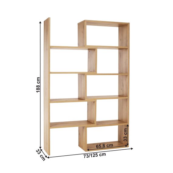 ​Etajera DacEnergy©, realizat din PAL laminat, multifunctionala, spatii multiple de depozitare, 73-125 x 24 x 188 cm, finisaj stejar artizan-poza 2-Dacenergy.ro