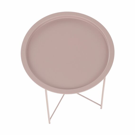 Masuta de cafea DacEnergy©, realizata din metal, design rustic, forma rotunda, 47 x 47 x 50.2, finisaj roz nude-poza 3-Dacenergy.ro
